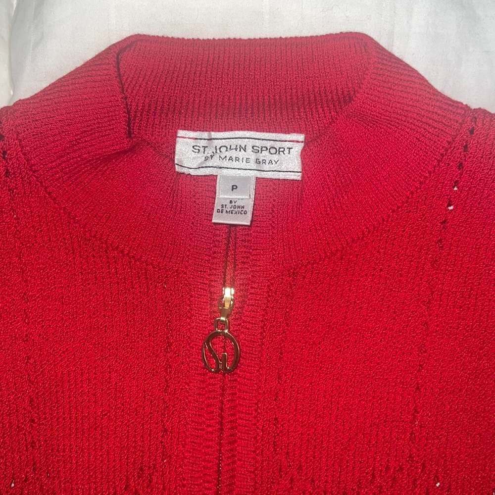 St. John Sport by Marie Gray Wool Knit Red Zip Up Sweater - Picture 2 of 11